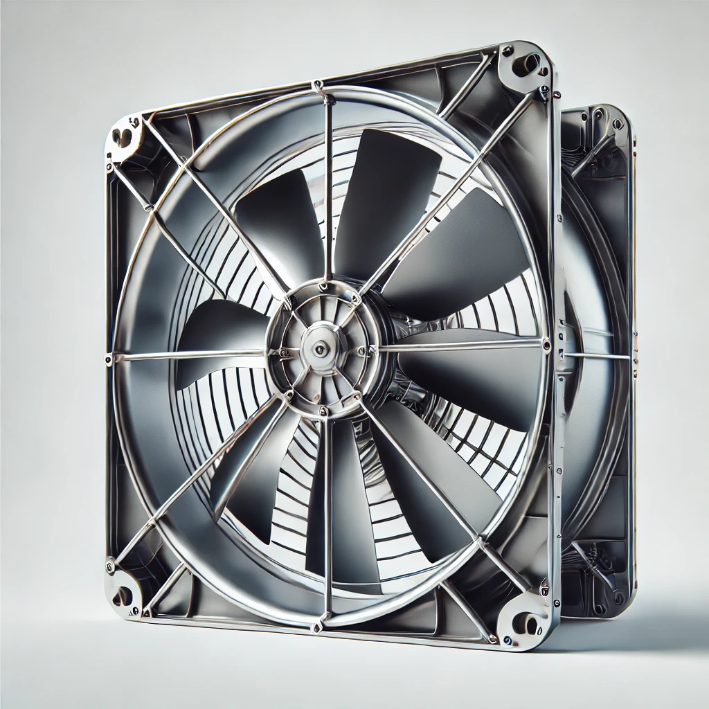 DALL·E 2024 11 18 11.29.56 A realistic high quality image of an industrial axial fan viewed straight on placed against a pure white background. The fan should feature a sturdy